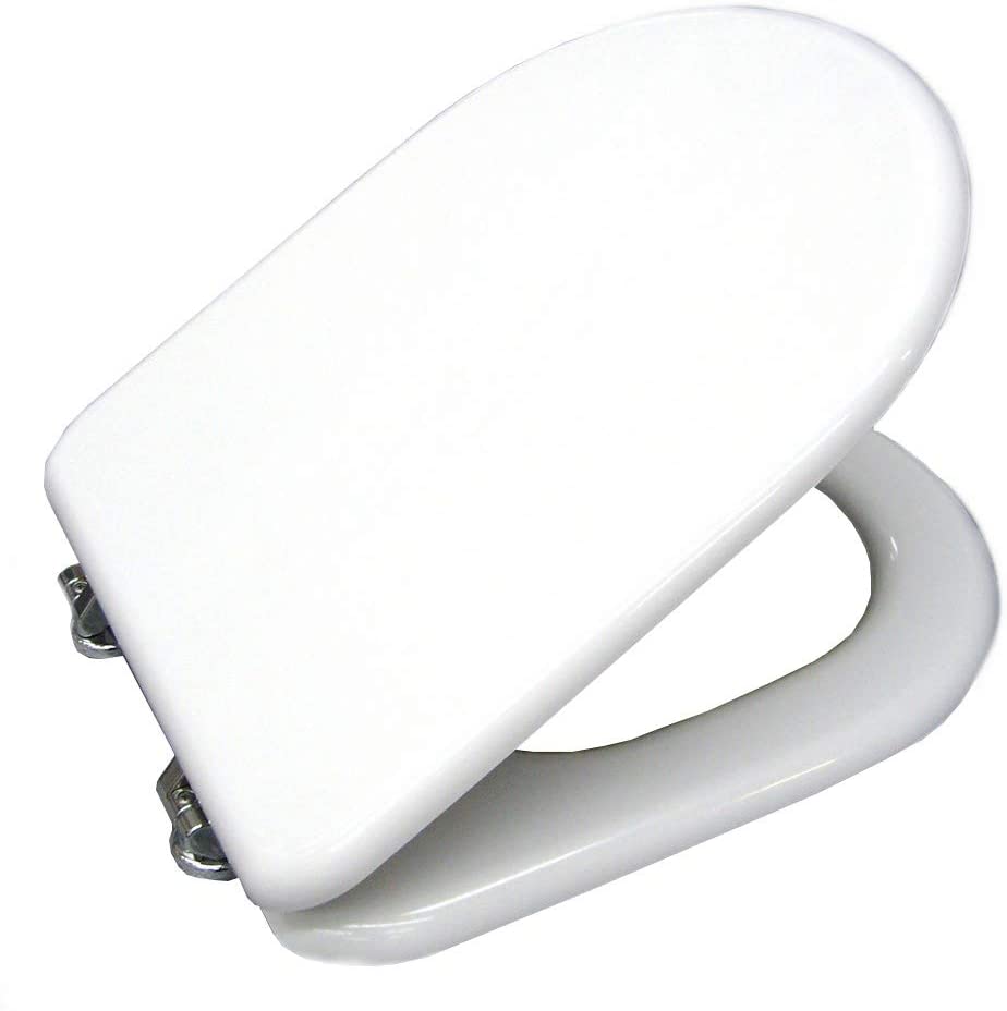 Sedile bagno WC ovale in resina colata poliestere bianco con cerniera in ottone universale Modello Quadrarco/Alphina