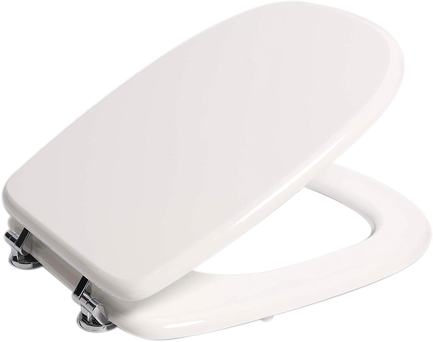 Sedile bagno WC rettangolare in resina colata poliestere bianco con cerniera in ottone universale Modello Tesi