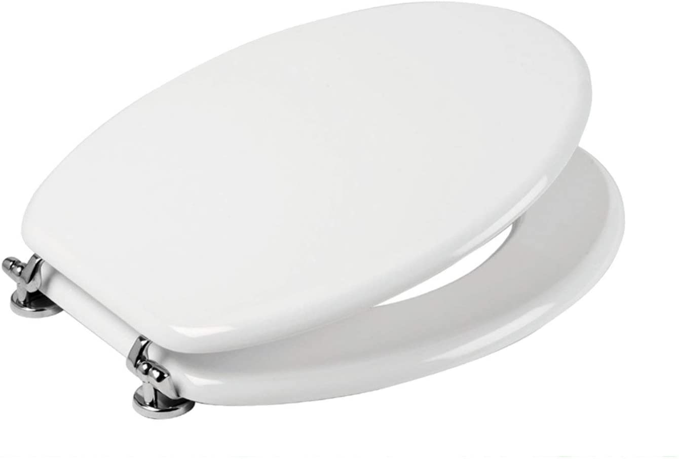 Sedile bagno WC ovale in resina colata poliestere bianco con cerniera in ottone Modello Universale
